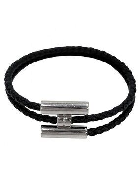 Hermes Bracelet Leather Tourni Tresse Cord Black Silver